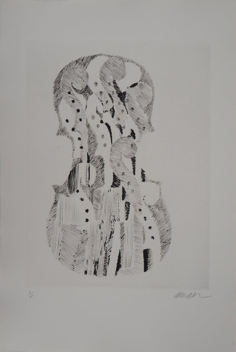 ARMAN : Accumulation de volutes de violons, Gravure originale signée
