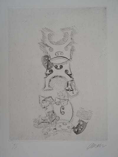 ARMAN : Totem d'éclisses de violon, Gravure originale signée