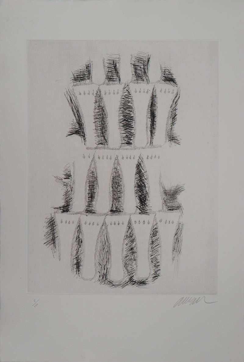 ARMAN : Accumulation de cordiers dans un violon, Gravure originale signée
