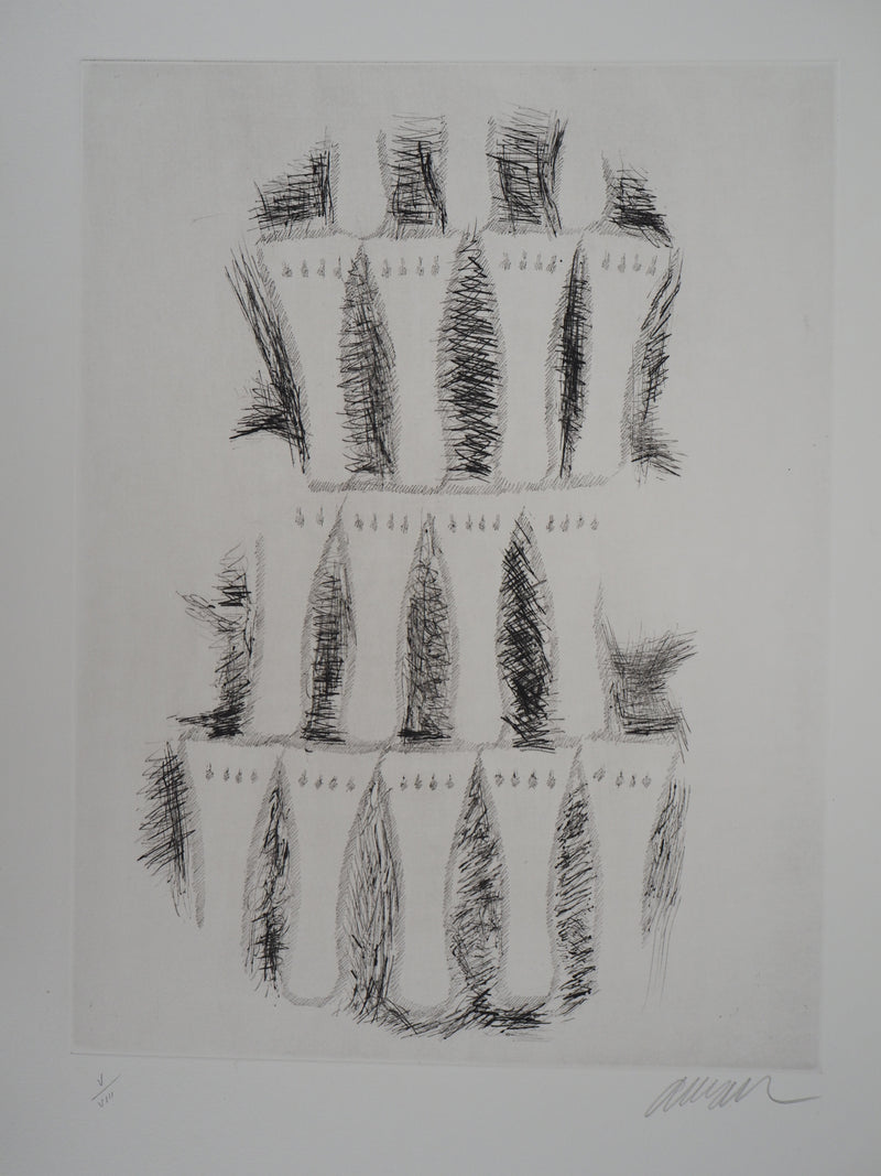 ARMAN : Accumulation de cordiers dans un violon, Gravure originale signée