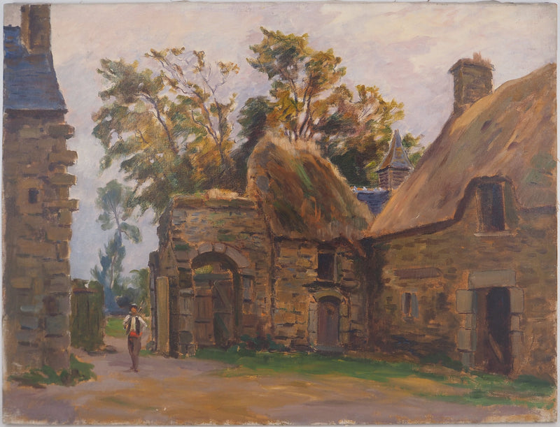 Charles WISLIN : Cour de ferme à Nemours, Huile sur toile signée