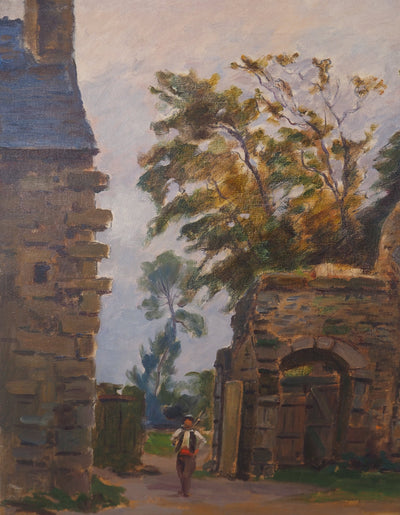 Charles WISLIN : Cour de ferme à Nemours, Huile sur toile signée