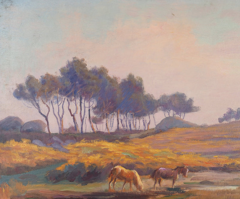 Charles WISLIN : Chevaux sauvages buvant dans un étang, Huile sur toile signée
