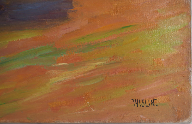 Charles WISLIN : Lac au coucher de soleil, Huile sur toile signée