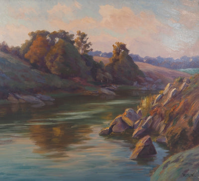Charles WISLIN : Bord de rivière au petit matin, Huile sur toile signée
