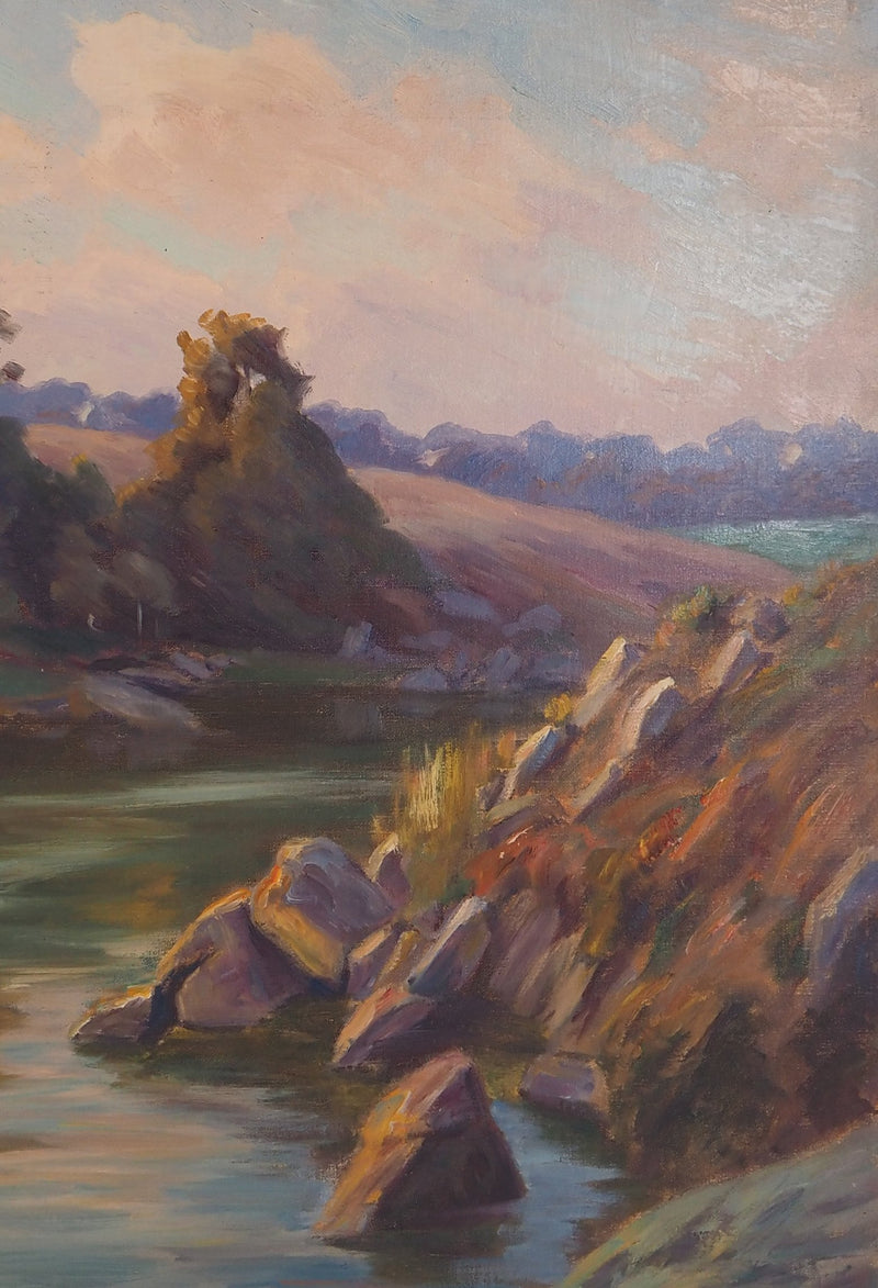 Charles WISLIN : Bord de rivière au petit matin, Huile sur toile signée