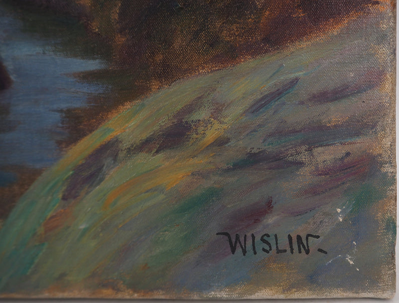 Charles WISLIN : Bord de rivière au petit matin, Huile sur toile signée