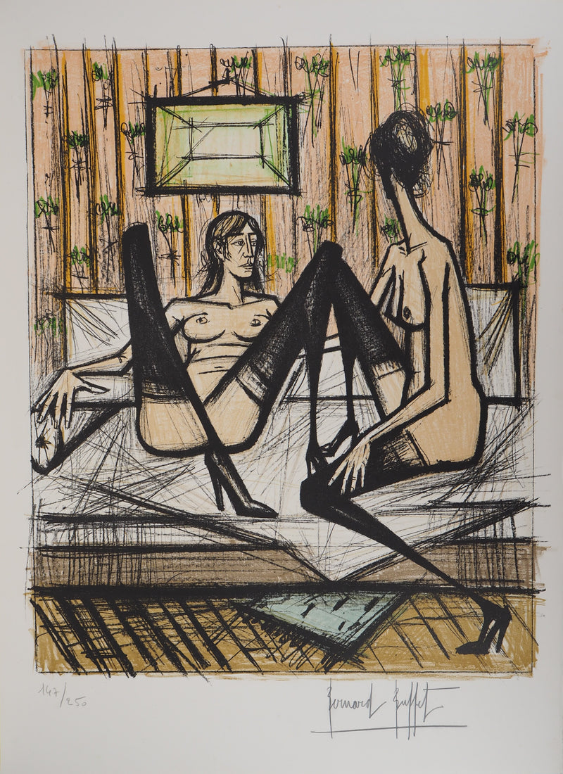 Bernard BUFFET : Deux femmes sur un lit, Lithographie originale (vue générale) - Crédit photo : Galerie Art.Paris