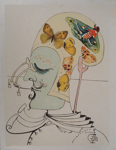 Salvador DALI : Scarab Costumes : Homme de l'an 2000, Lithographie originale (vue générale) - Crédit photo : Galerie Art.Paris