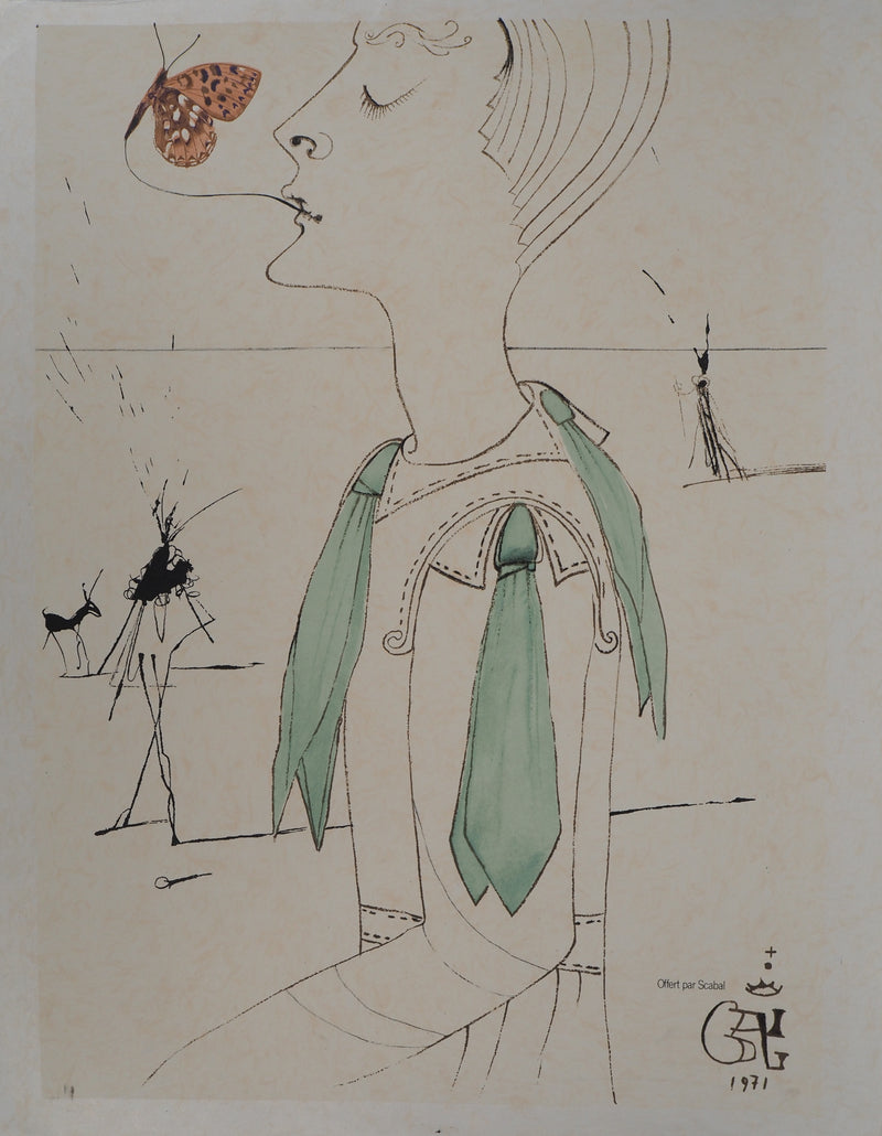 Salvador DALI : Scarab Costumes : Costume surréaliste aux quatre cravates, Lithographie originale (vue générale) - Crédit photo : Galerie Art.Paris