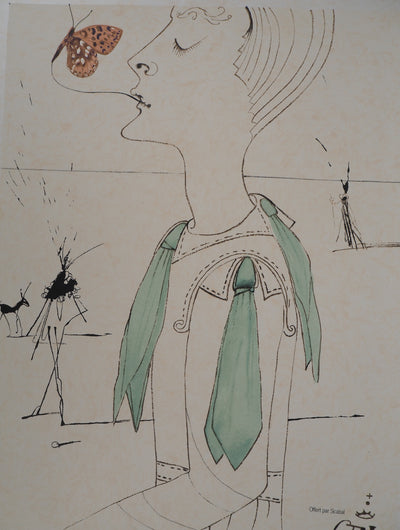 Salvador DALI : Scarab Costumes : Costume surréaliste aux quatre cravates, Lithographie originale (photo de détail 3) - Crédit photo : Galerie Art.Paris