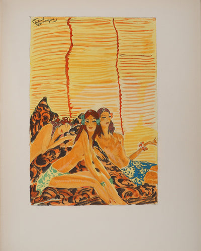 Jean-Gabriel DOMERGUE : Trois Tahitiennes, Lithographie originale signée