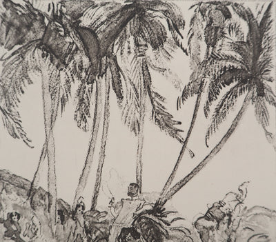 Jean-Gabriel DOMERGUE : Tahiti, Baignade sous les palmiers (noir), Lithographie originale signée