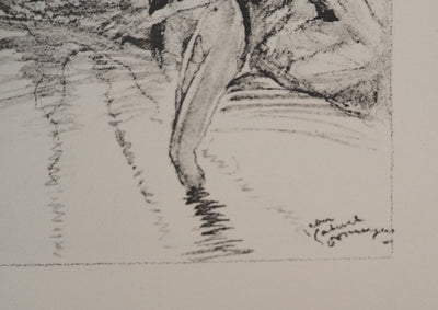 Jean-Gabriel DOMERGUE : Tahiti, Baignade sous les palmiers (noir), Lithographie originale signée