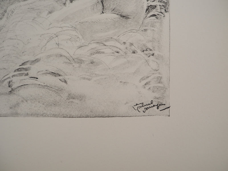 Jean-Gabriel DOMERGUE : Tahititienne aux cheveux fleuris (noir), Lithographie originale signée