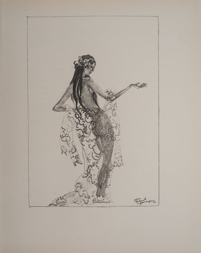 Jean-Gabriel DOMERGUE : Tahiti, nu au paréo (noir), Lithographie originale signée