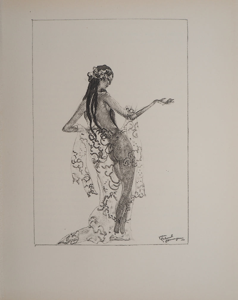 Jean-Gabriel DOMERGUE : Tahiti, nu au paréo (noir), Lithographie originale signée