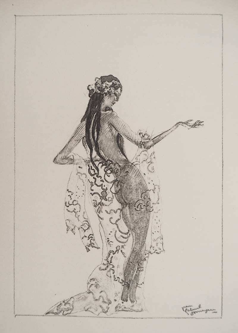 Jean-Gabriel DOMERGUE : Tahiti, nu au paréo (noir), Lithographie originale signée
