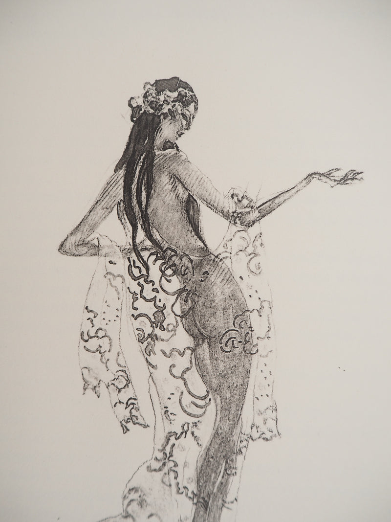 Jean-Gabriel DOMERGUE : Tahiti, nu au paréo (noir), Lithographie originale signée