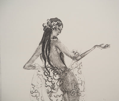 Jean-Gabriel DOMERGUE : Tahiti, nu au paréo (noir), Lithographie originale signée