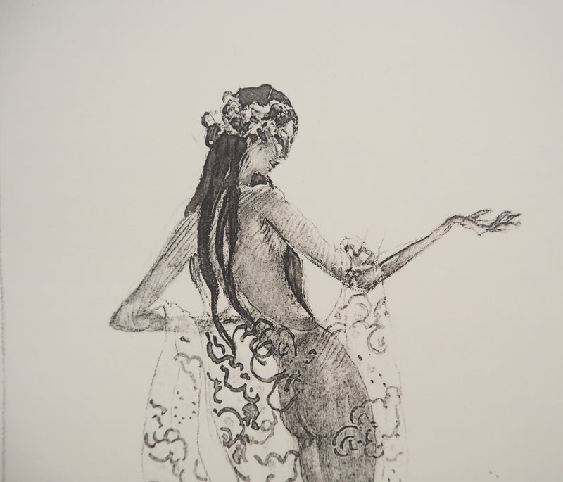 Jean-Gabriel DOMERGUE : Tahiti, nu au paréo (noir), Lithographie originale signée