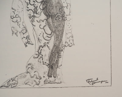 Jean-Gabriel DOMERGUE : Tahiti, nu au paréo (noir), Lithographie originale signée