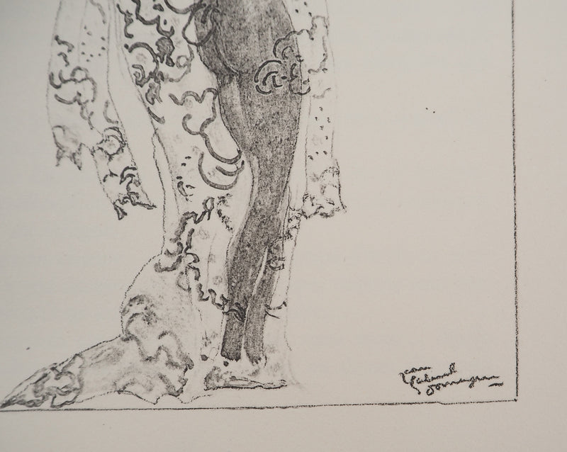 Jean-Gabriel DOMERGUE : Tahiti, nu au paréo (noir), Lithographie originale signée