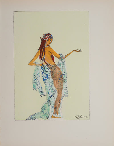 Jean-Gabriel DOMERGUE : Tahiti, nu au paréo, Lithographie originale signée