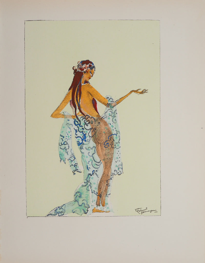 Jean-Gabriel DOMERGUE : Tahiti, nu au paréo, Lithographie originale signée