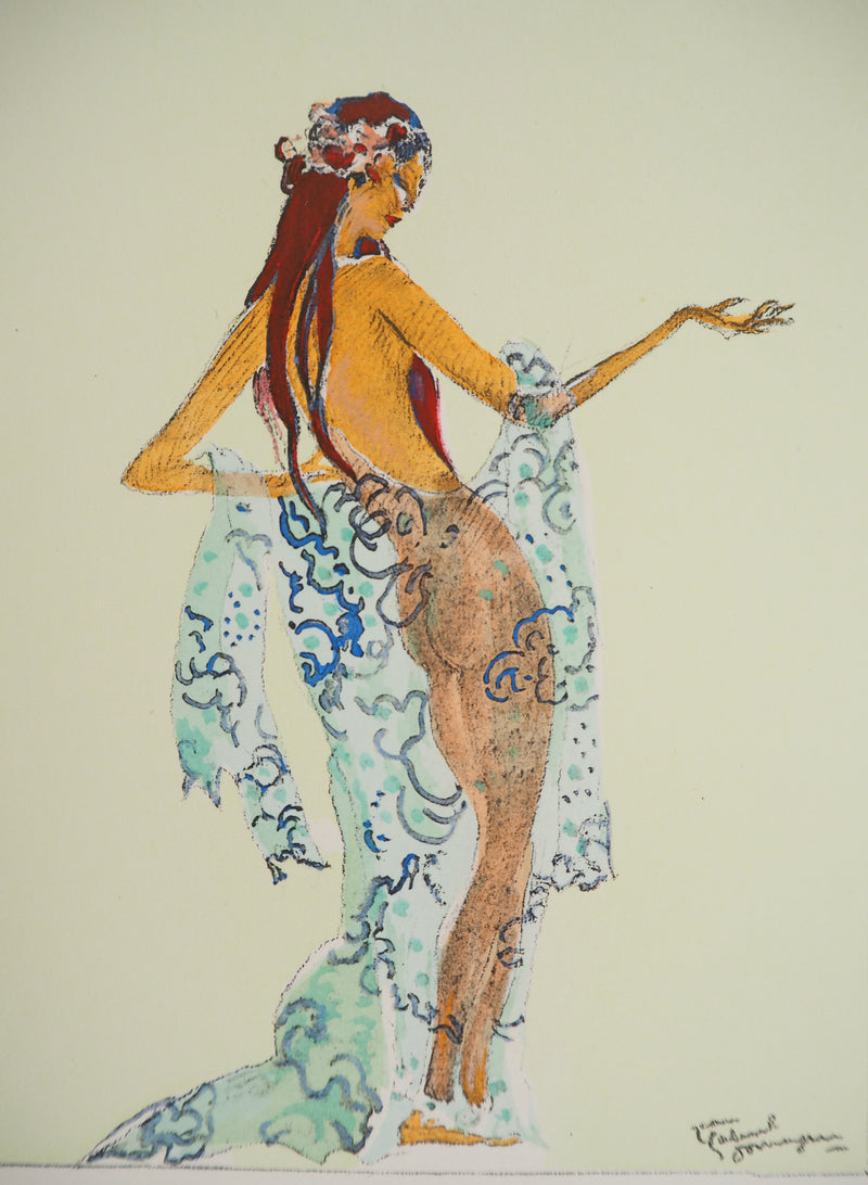 Jean-Gabriel DOMERGUE : Tahiti, nu au paréo, Lithographie originale signée
