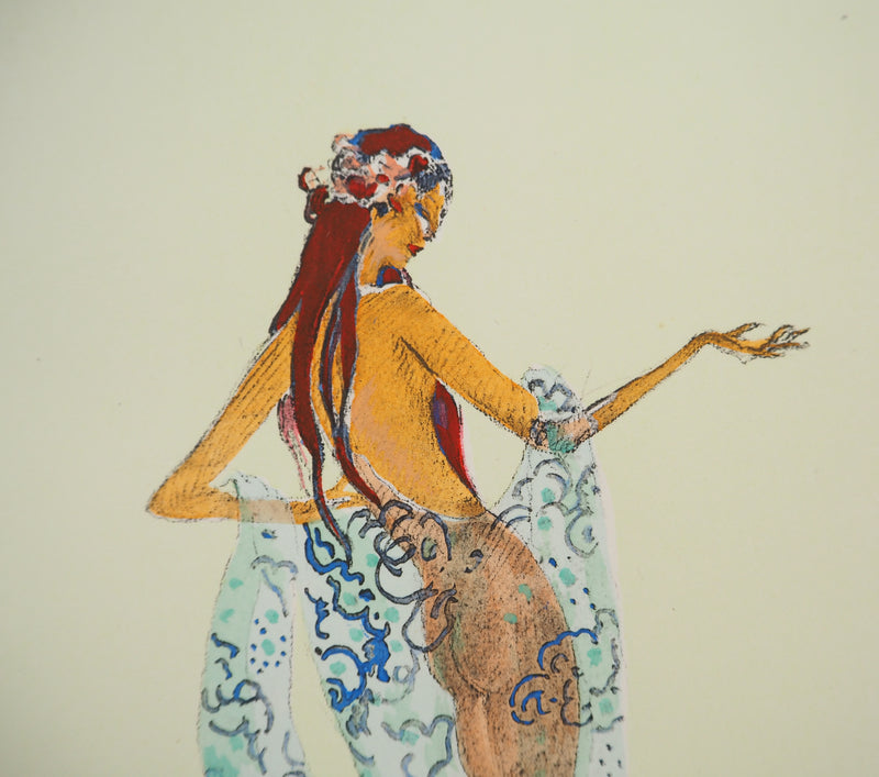 Jean-Gabriel DOMERGUE : Tahiti, nu au paréo, Lithographie originale signée