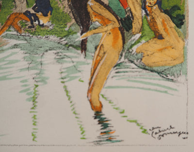 Jean-Gabriel DOMERGUE : Tahiti, Baignade sous les palmiers, Lithographie originale signée