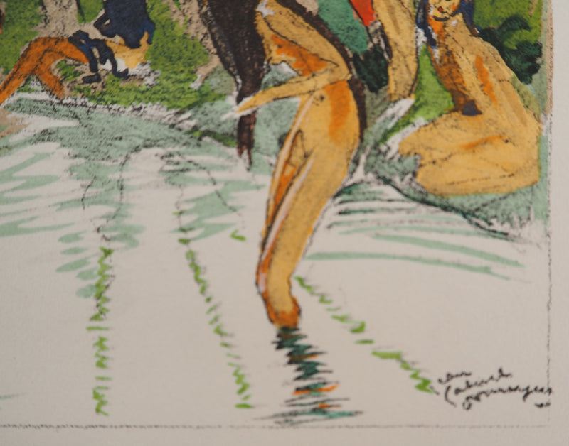 Jean-Gabriel DOMERGUE : Tahiti, Baignade sous les palmiers, Lithographie originale signée