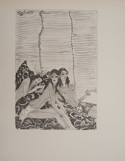Jean-Gabriel DOMERGUE : Trois Tahitiennes (noir), Lithographie originale signée