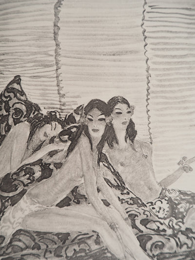 Jean-Gabriel DOMERGUE : Trois Tahitiennes (noir), Lithographie originale signée