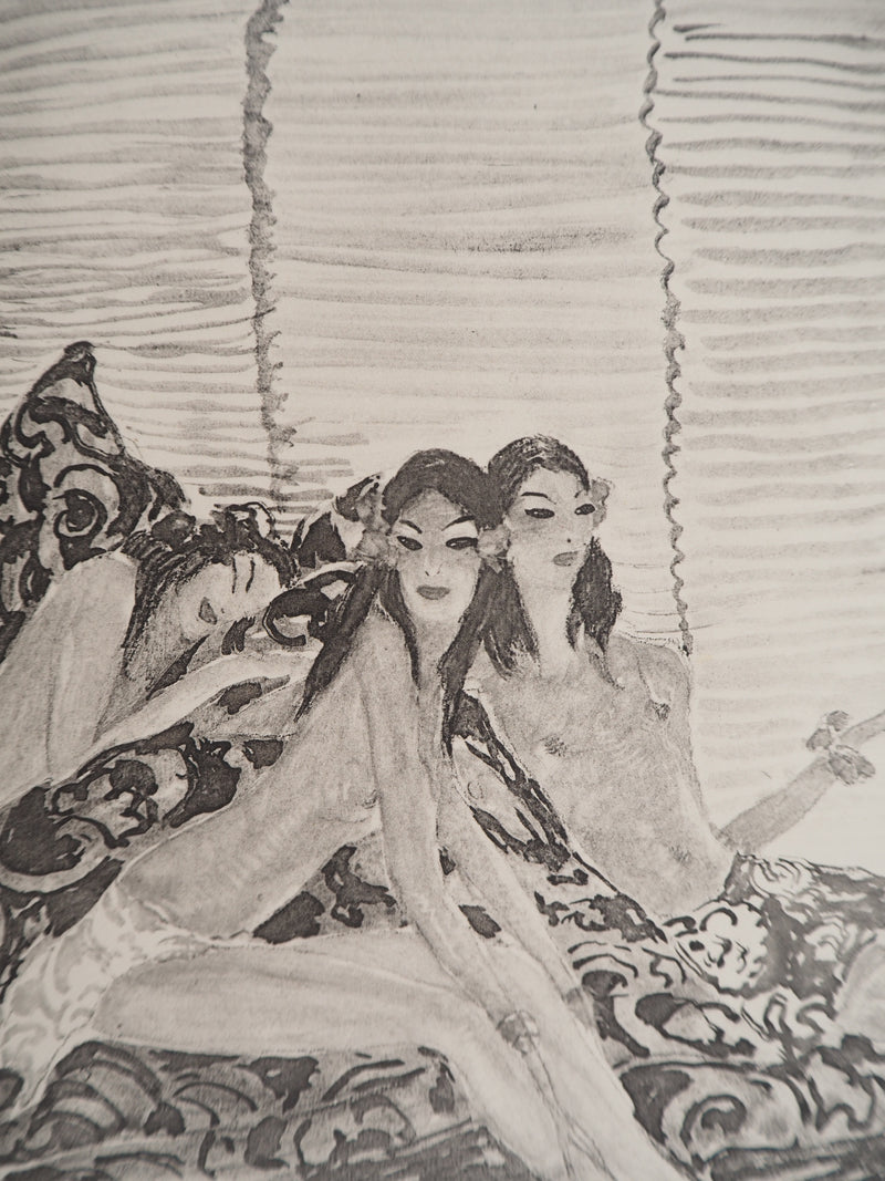 Jean-Gabriel DOMERGUE : Trois Tahitiennes (noir), Lithographie originale signée