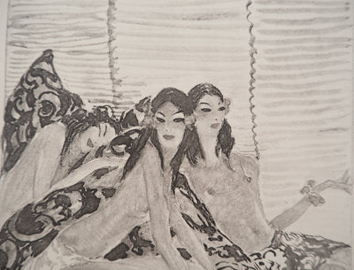 Jean-Gabriel DOMERGUE : Trois Tahitiennes (noir), Lithographie originale signée