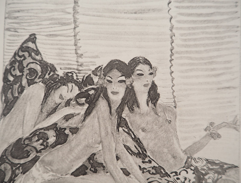 Jean-Gabriel DOMERGUE : Trois Tahitiennes (noir), Lithographie originale signée
