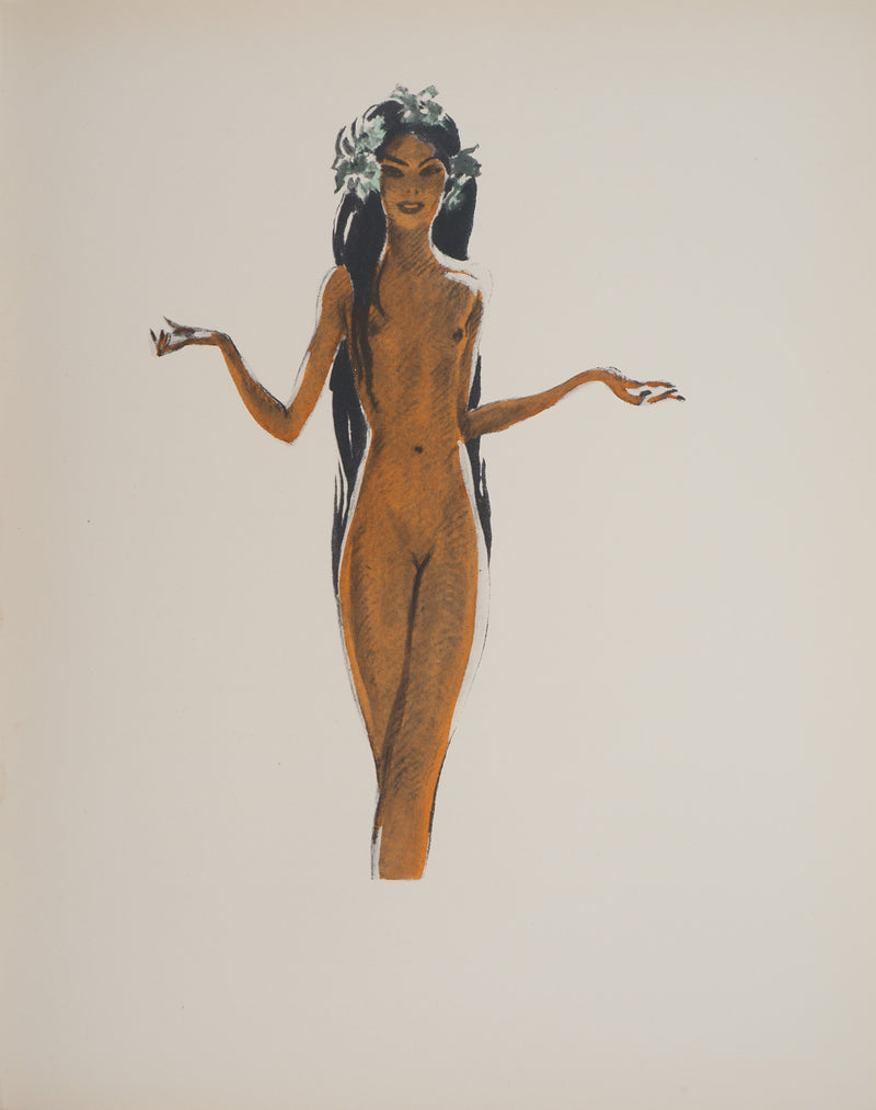 Jean-Gabriel DOMERGUE : Tahiti, danseuse nue, Lithographie originale