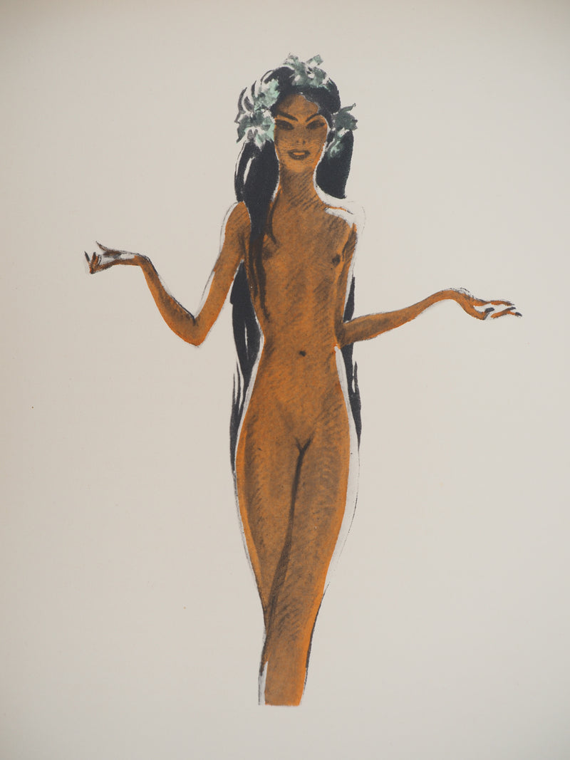 Jean-Gabriel DOMERGUE : Tahiti, danseuse nue, Lithographie originale
