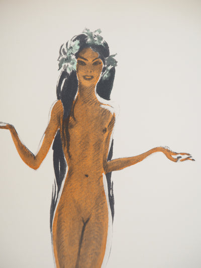 Jean-Gabriel DOMERGUE : Tahiti, danseuse nue, Lithographie originale