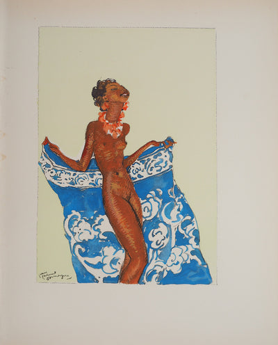 Jean-Gabriel DOMERGUE : Tahiti, nu joyeux, Lithographie originale signée