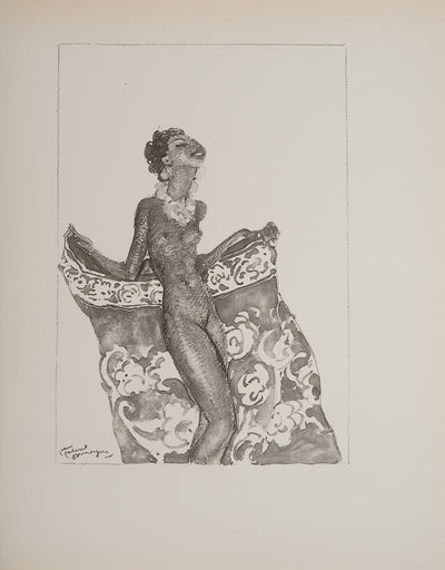 Jean-Gabriel DOMERGUE : Tahiti, nu joyeux (noir), Lithographie originale signée