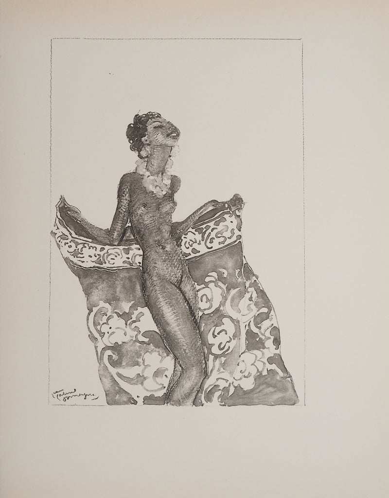 Jean-Gabriel DOMERGUE : Tahiti, nu joyeux (noir), Lithographie originale signée
