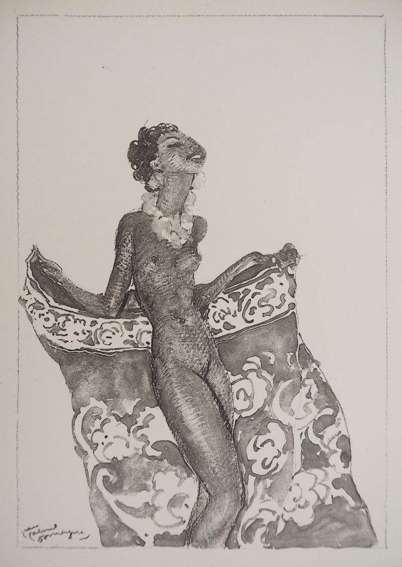 Jean-Gabriel DOMERGUE : Tahiti, nu joyeux (noir), Lithographie originale signée