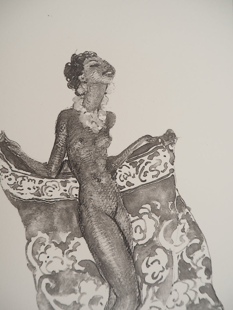 Jean-Gabriel DOMERGUE : Tahiti, nu joyeux (noir), Lithographie originale signée