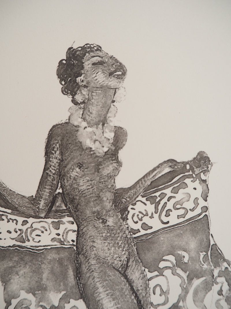 Jean-Gabriel DOMERGUE : Tahiti, nu joyeux (noir), Lithographie originale signée