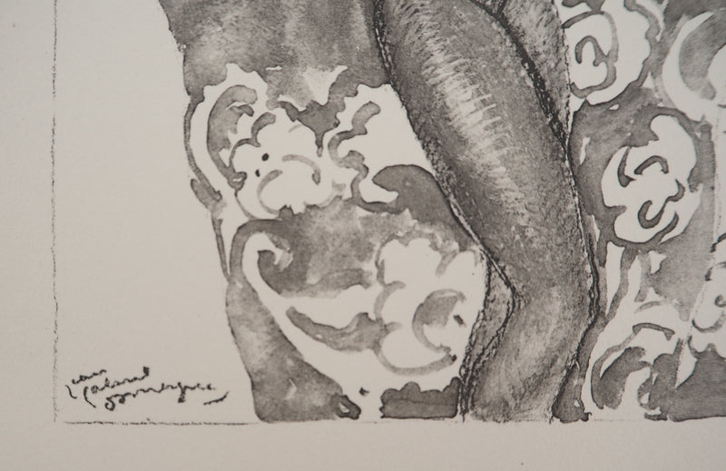 Jean-Gabriel DOMERGUE : Tahiti, nu joyeux (noir), Lithographie originale signée