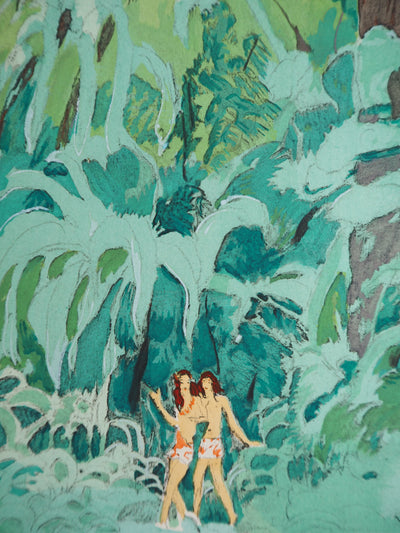 Jean-Gabriel DOMERGUE : Tahitiennes surprises, Lithographie originale signée