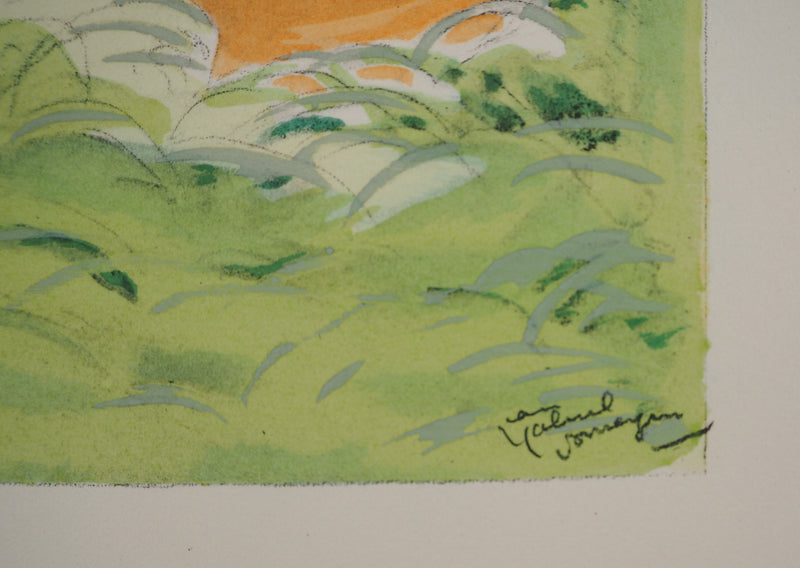 Jean-Gabriel DOMERGUE : Tahititienne aux cheveux fleuris, Lithographie originale signée